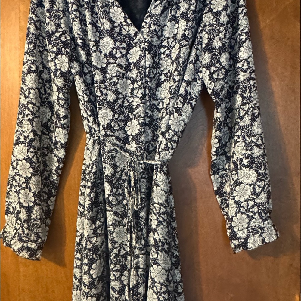 LOFT Navy and White Patterned Dress